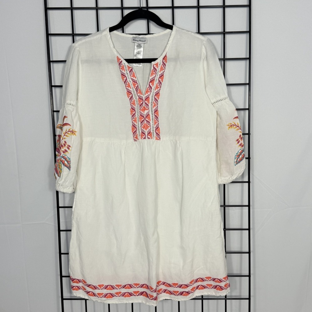 Tommy‎ Bahama St. Lucia Embroidered Dress Womens XS White Boho Aztec Resortwear